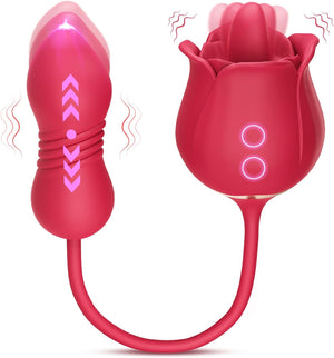 Playful Cakes 4 - in - 1 Rose Vibrator - 9 Tongue Licking & Thrusting G - Spot Stimulator - Playful Cakes