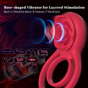 Playful Cakes Vibrating Cock Ring with Rose Clitoral Stimulator - Playful Cakes